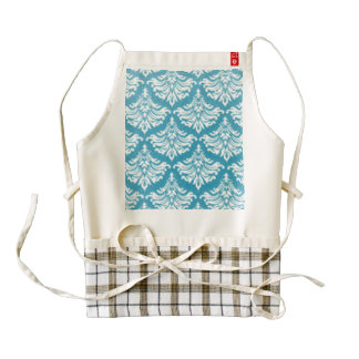 Azul retro del brocado del damasco delantal zazzle HEART