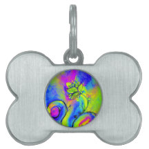 Azul violeta de las FLORES del amarillo CAPRICHOSO Placa Mascota