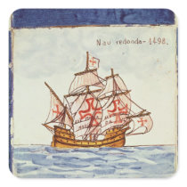 Azulejos tile depicting a ship, from Sagres Square Stickers