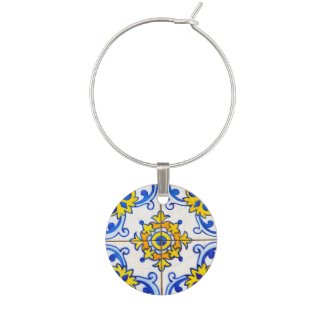 Azulejos Tiles Pattern Wine Glass Charms