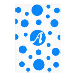 Azure Blue and White Polka Dots Monogram Stationery Design