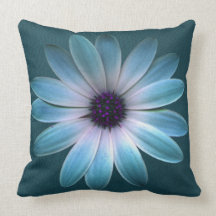 Azure Daisy on Dark Till Leather Texture Throw Pillows
