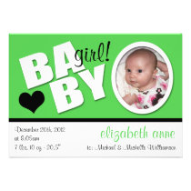 B A B Y Trendy Green Photo Birth Announcement