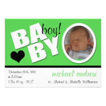 B A B Y Trendy Green Photo Birth Announcement