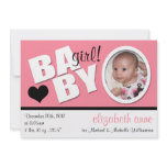 B A B Y Trendy Pink Photo Birth Announcement