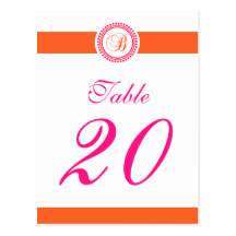 B Dot Circle Monogram Table Number (Pink/Orange) Postcards