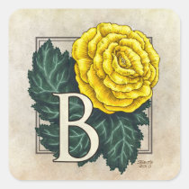 B for Begonia Flower Monogram Square Stickers stickers