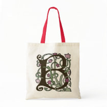 B Initial Cap Decorative Floral Design Vintage Canvas Bags