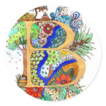 B, initial, monogram, wedding round sticker