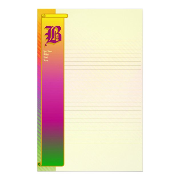 B Initial "Sunshine Ripples" Initial Fine Lined Stationery | Zazzle