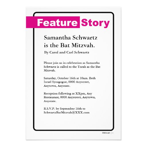 B Mitzvah Magazine Invitation