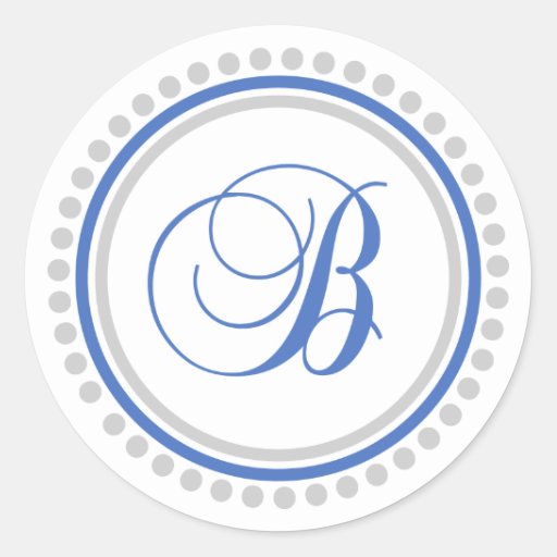 B Monogram (Blue / Silver Dot Circle) Classic Round Sticker | Zazzle