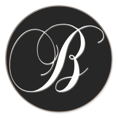 B monogram - elegant black and white round sticker