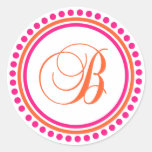 B Monogram (Pink / Orange Dot Circle) Sticker
