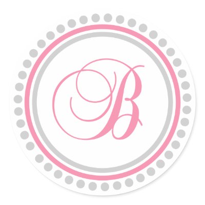 B Monogram (Pink / Silver Dot Circle) Round Sticker by WindyCityStationery