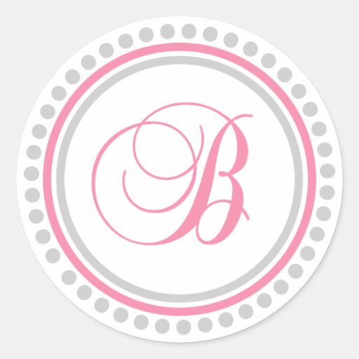 B Monogram (Pink / Silver Dot Circle) Round Sticker
