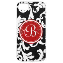 "B" Monogrammed Damask in Red and Black iPhone 5 Cover