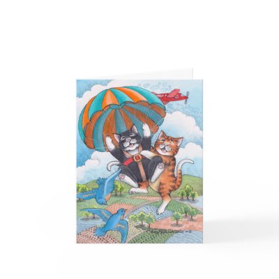 B & T #57 Parachute Birthday Note Greeting Cards by bettymatsumotoschuch