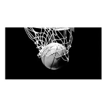 B&W Basketball Ball & Net Print Poster