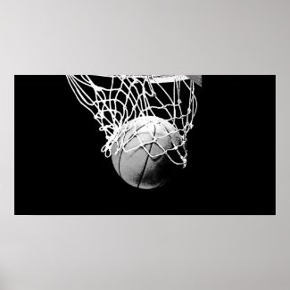 B&W Basketball Ball & Net Print Poster