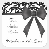 B&W Brocade Black Bow Baking Stickers