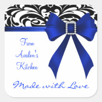 B&W Brocade Blue Bow Baking Stickers