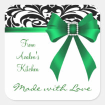 B&W Brocade Green Bow Baking Stickers