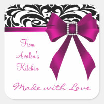B&W Brocade Pink Bow Baking Stickers