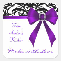 B&W Brocade Purple Bow Baking Stickers