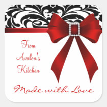 B&W Brocade Red Bow Baking Stickers