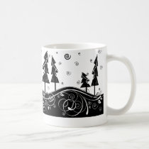 b&w Christmas trees mugs