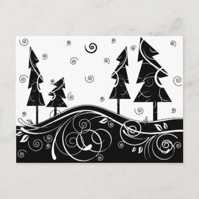 b&w Christmas trees Postcard