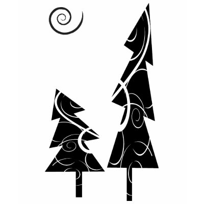 b&w Christmas trees t-shirts