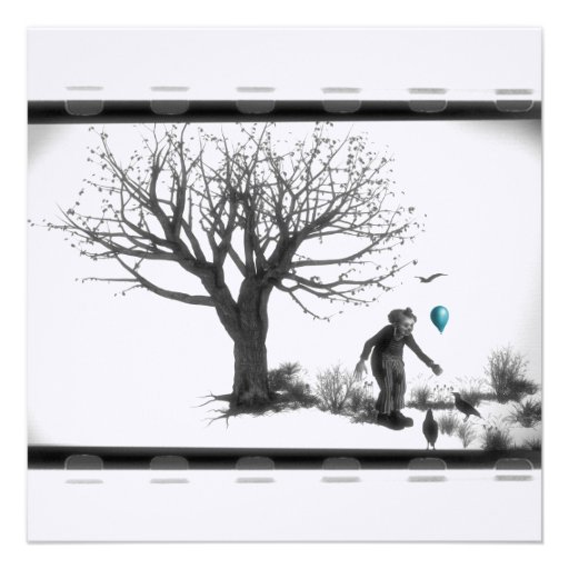 B&W Clown - Turquoise Balloon - Old Tree - Ravens Personalized Invitations