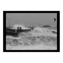 B&W Crash of a fierce storm ocean wave posters