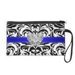 B&W Damask Faux Diamond Blue Wristlet Bag
