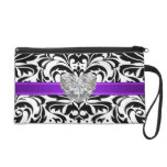 B&W Damask Faux Diamond Purple Wristlet Bag