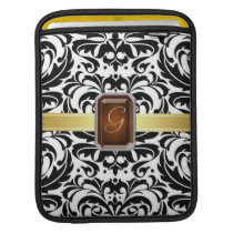 B&W Damask Gold Faux Jewel Monogram Ipad Sleeves For iPads