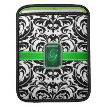 B&W Damask Green Faux Jewel Monogram Ipad iPad Sleeves