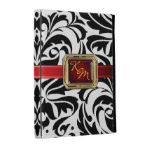 B&W Damask Red Faux Jewel Ipad Folio Case