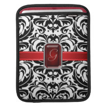 B&W Damask Red Faux Jewel Monogram Ipad Sleeve For iPads