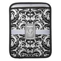 B&W Damask White Faux Jewel Monogram Sleeve iPad Sleeves