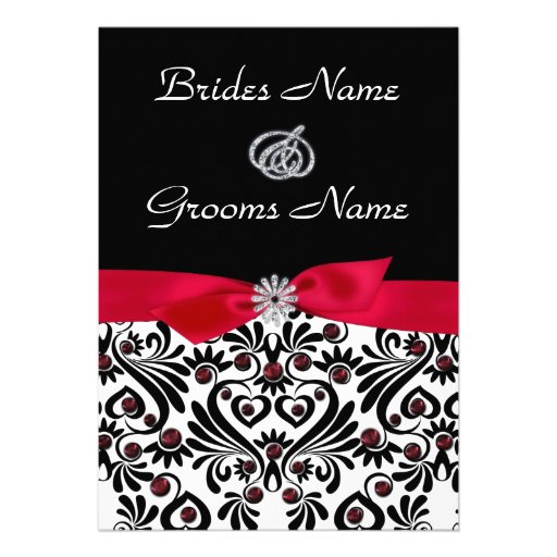 B & W Damask with Red Wedding Invitations