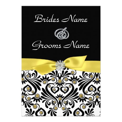 B & W Damask with Yellow Wedding Invitations