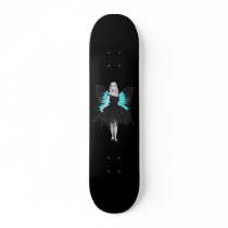 B&W Goth Ballerina & Blue Butterfly Wings Custom Skate Board