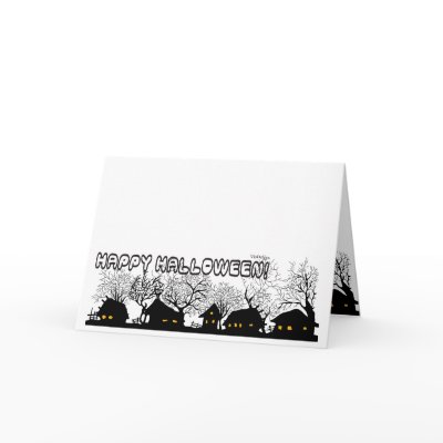 b&w Halloween village Greeting Card by VioDeSign