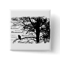B&W Nevermore Raven Silhouette Pinback Buttons