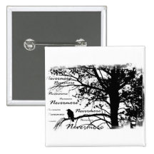 B&W Nevermore Raven Silhouette Pinback Buttons