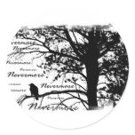 B&W Nevermore Raven Silhouette Round Stickers