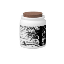 B&W Nevermore Raven Tree Silhouette - E.A. Poe Candy Dishes